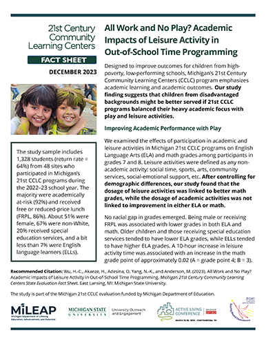 All Work and No Play? Academic Impacts of Leisure Activity in Out-of-School Time Programming Thumbnail
